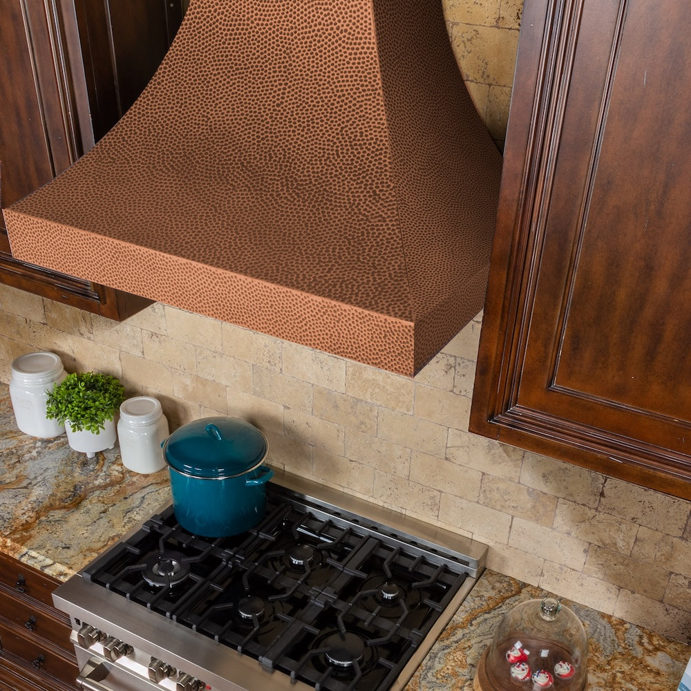 48 In. Designer Series Hand-hammered Copper Finish Ducted Wall Mount Range Hood 8632H48