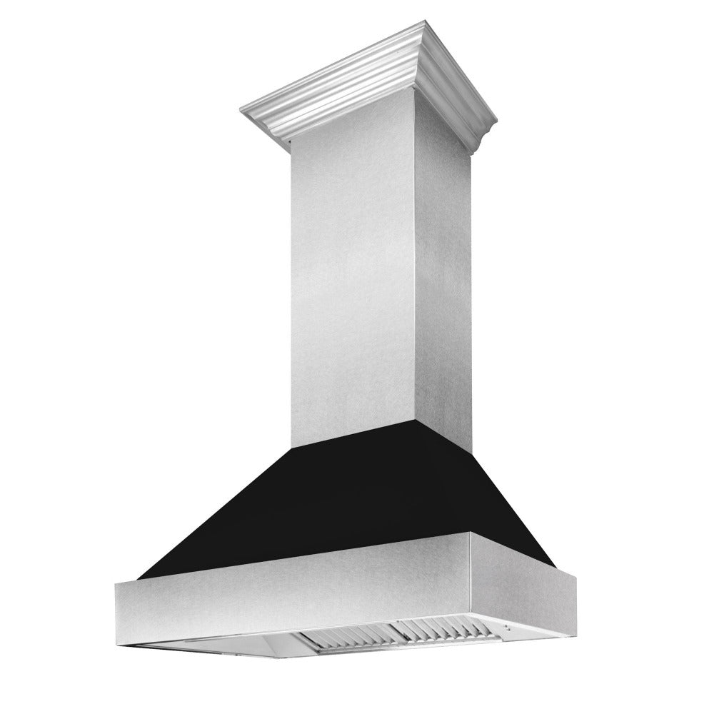 30 In. Ducted Satin Stainless Steel Wall Mount Range Hood With Black Matte Shell 8654BLM30