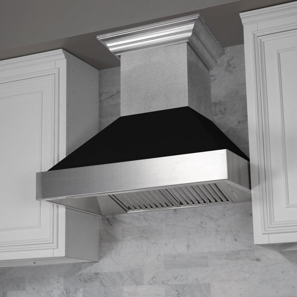 30 In. Ducted Satin Stainless Steel Wall Mount Range Hood With Black Matte Shell 8654BLM30