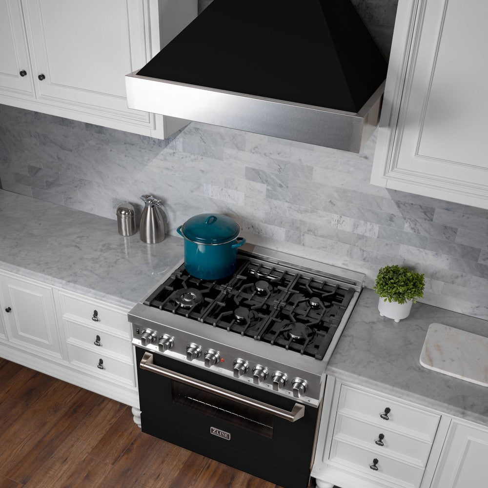 36 In. Ducted Satin Stainless Steel Wall Mount Range Hood With Black Matte Shell 8654BLM36