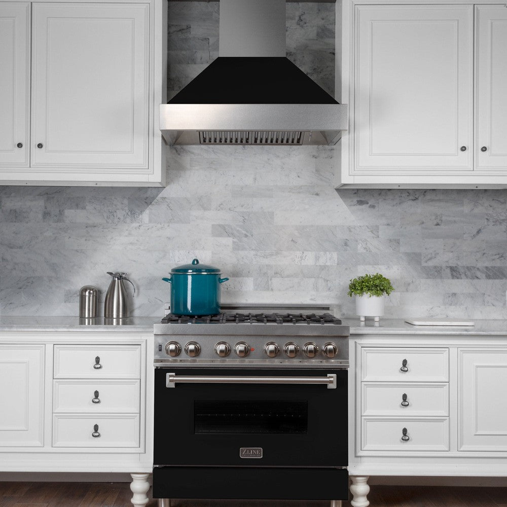 36 In. Ducted Satin Stainless Steel Wall Mount Range Hood With Black Matte Shell 8654BLM36