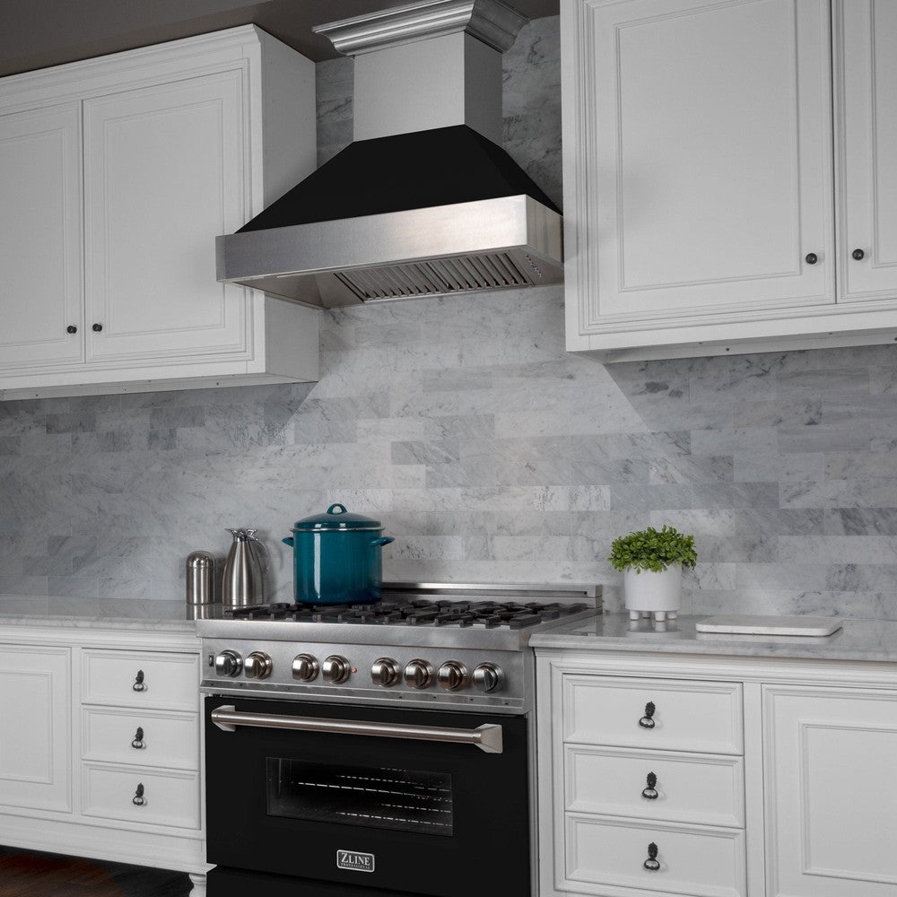 48 In. Ducted Satin Stainless Steel Wall Mount Range Hood With Black Matte Shell 8654BLM48