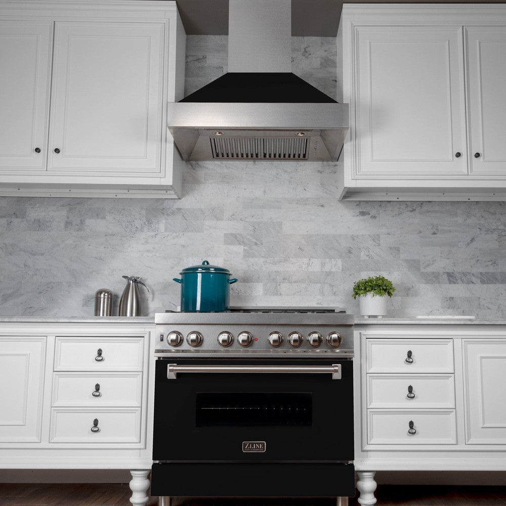 48 In. Ducted Satin Stainless Steel Wall Mount Range Hood With Black Matte Shell 8654BLM48