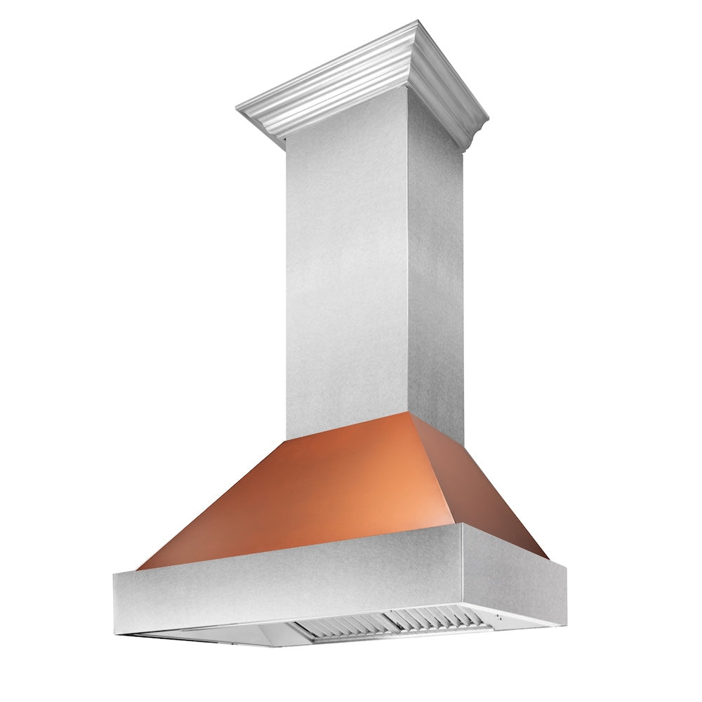 30 In. Ducted Satin Stainless Steel Wall Mount Range Hood With Copper Shell 8654C30