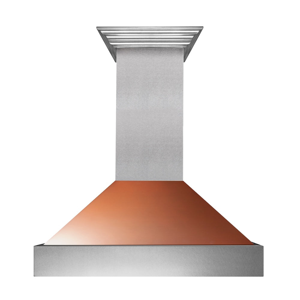 30 In. Ducted Satin Stainless Steel Wall Mount Range Hood With Copper Shell 8654C30