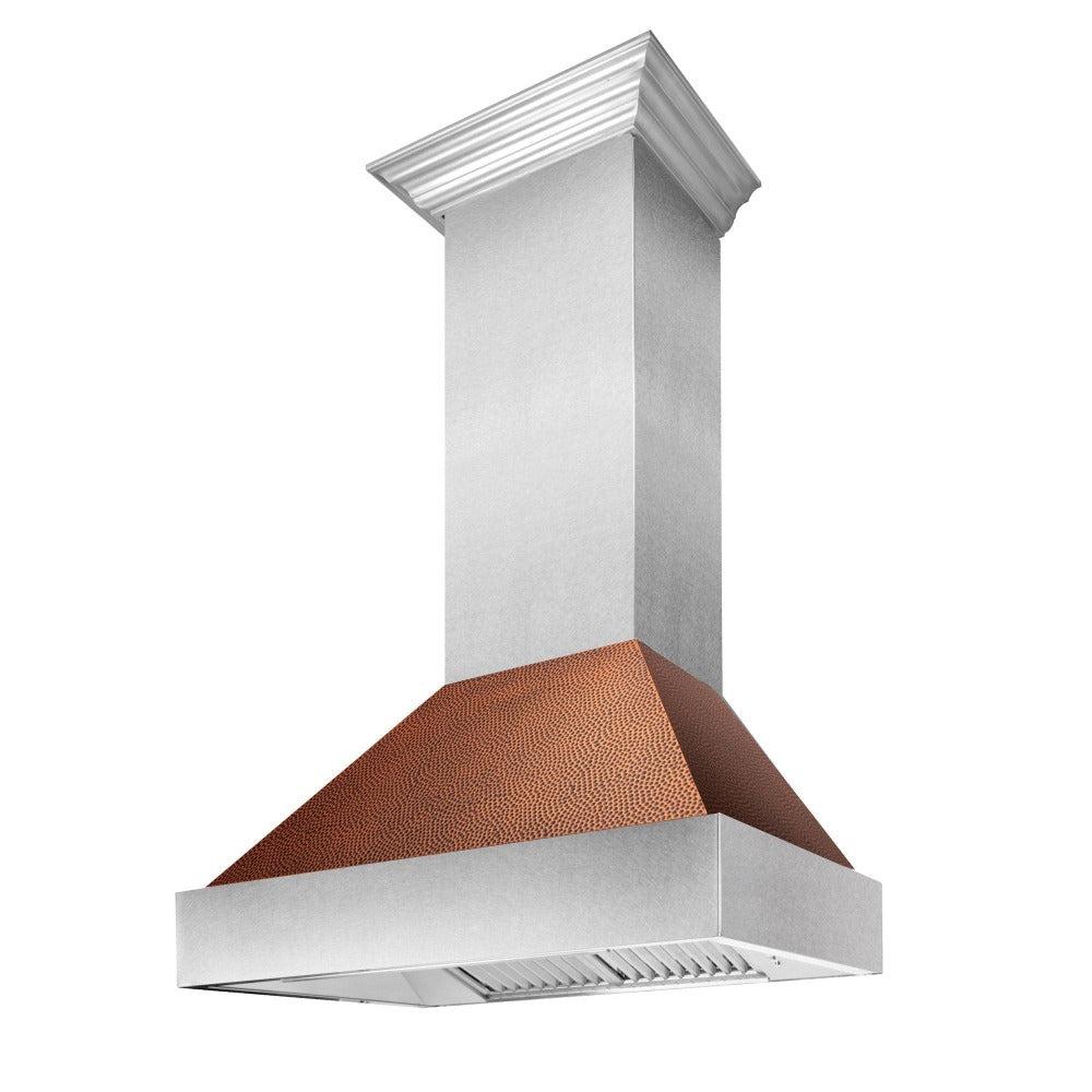 30 In. Ducted Satin Stainless Steel Wall Mount Range Hood With Hand-hammered Copper Shell 8654HH30
