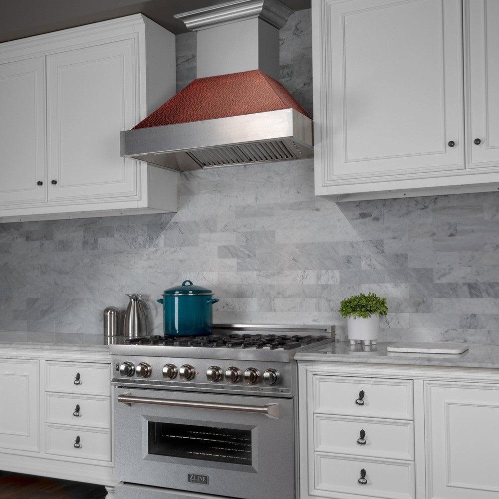 30 In. Ducted Satin Stainless Steel Wall Mount Range Hood With Hand-hammered Copper Shell 8654HH30
