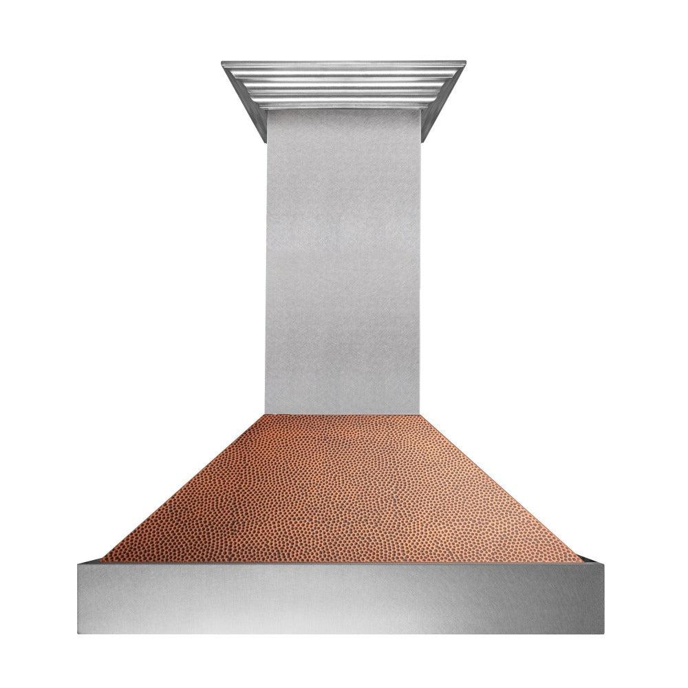 36 In. Ducted Satin Stainless Steel Wall Mount Range Hood With Hand-hammered Copper Shell 8654HH36