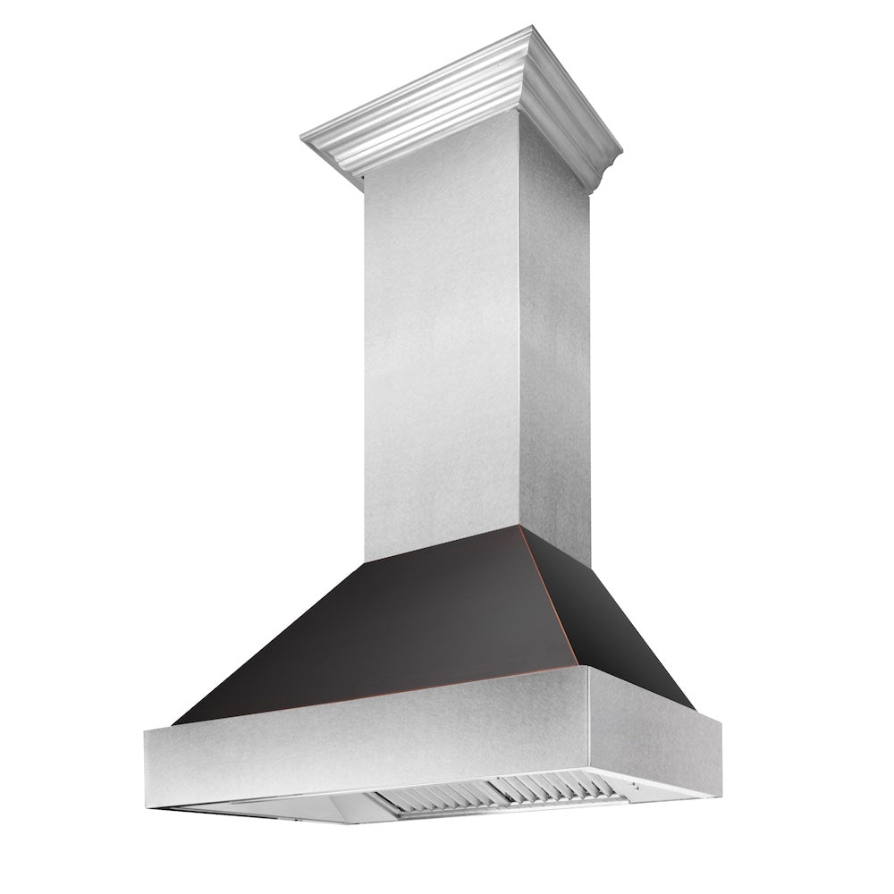 30 In. Ducted Satin Stainless Steel Wall Mount Range Hood With Oil Rubbed Bronze Shell 8654ORB30