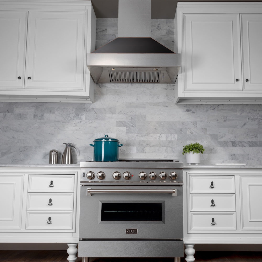 30 In. Ducted Satin Stainless Steel Wall Mount Range Hood With Oil Rubbed Bronze Shell 8654ORB30