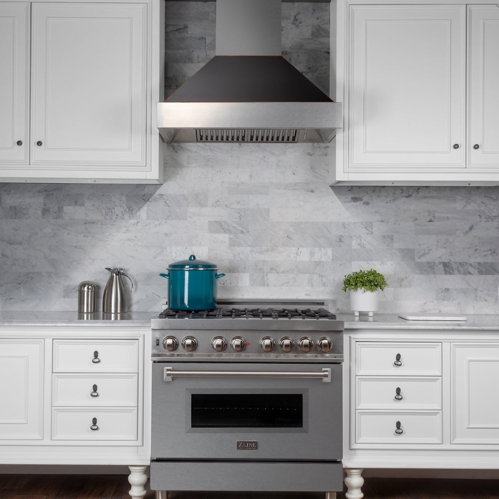 36 In. Ducted Satin Stainless Steel Wall Mount Range Hood With Oil Rubbed Bronze Shell 8654ORB36