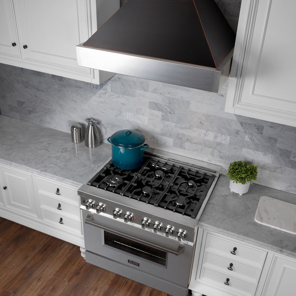 36 In. Ducted Satin Stainless Steel Wall Mount Range Hood With Oil Rubbed Bronze Shell 8654ORB36