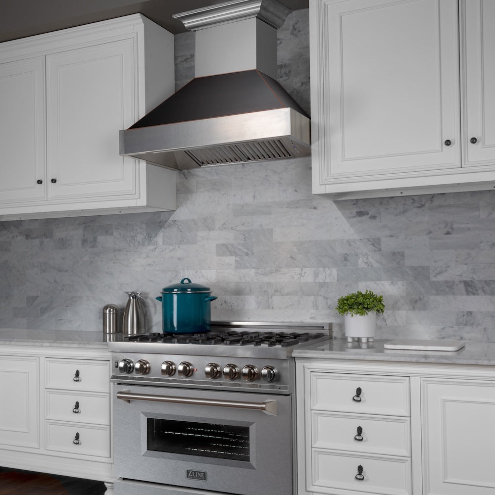 36 In. Ducted Satin Stainless Steel Wall Mount Range Hood With Oil Rubbed Bronze Shell 8654ORB36