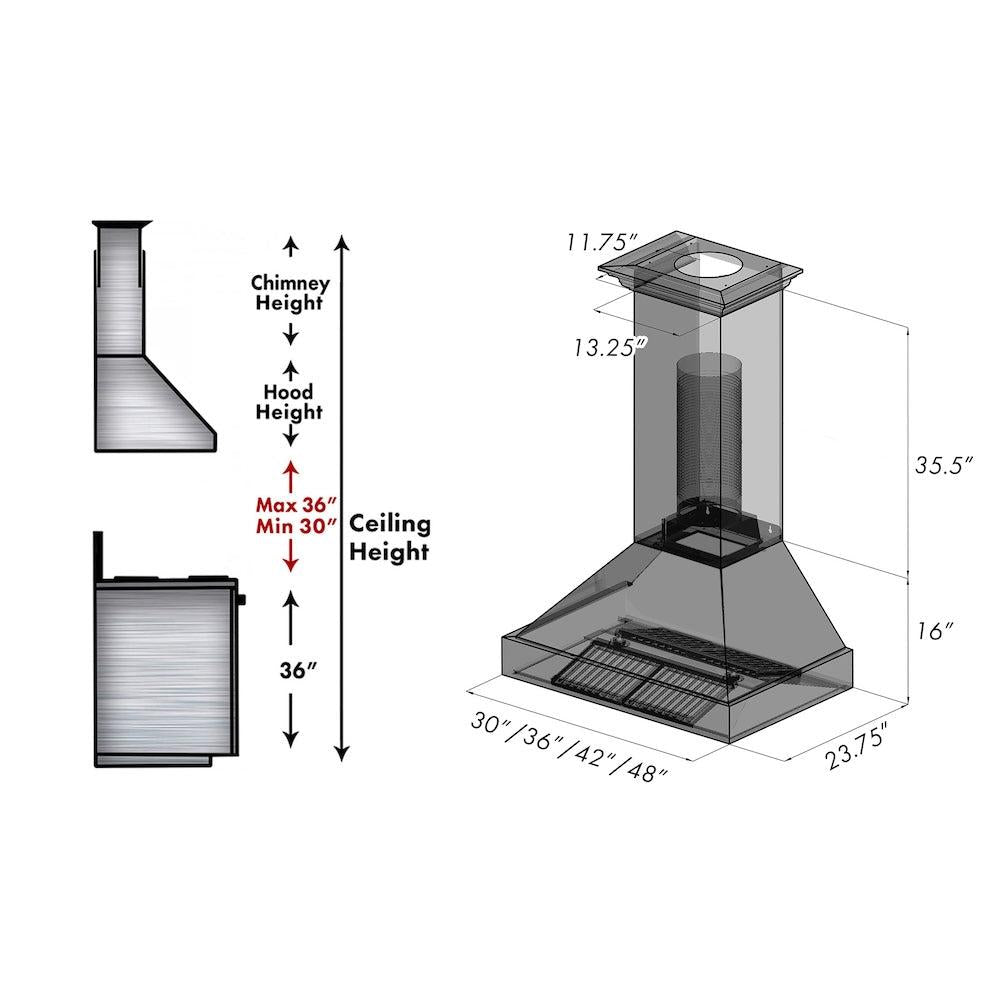 36 In. Ducted Satin Stainless Steel Wall Mount Range Hood With Oil Rubbed Bronze Shell 8654ORB36