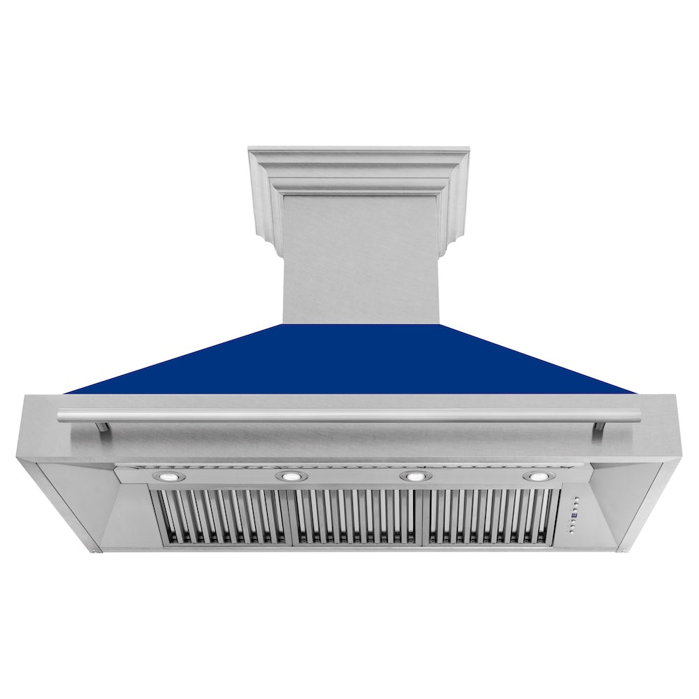 48"Fingerprint Resistant Stainless Steel Range Hood with Blue Gloss Shell 8654SNXBG48