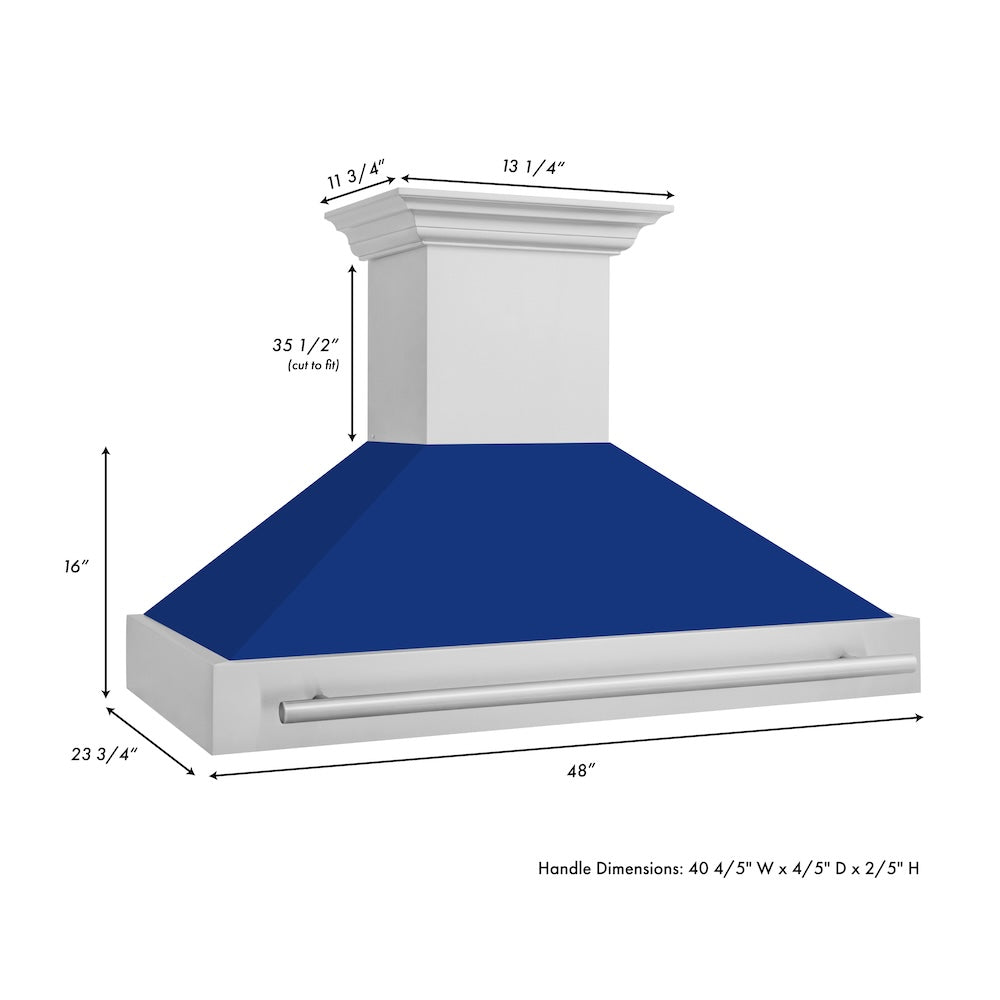 48"Fingerprint Resistant Stainless Steel Range Hood with Blue Gloss Shell 8654SNXBG48