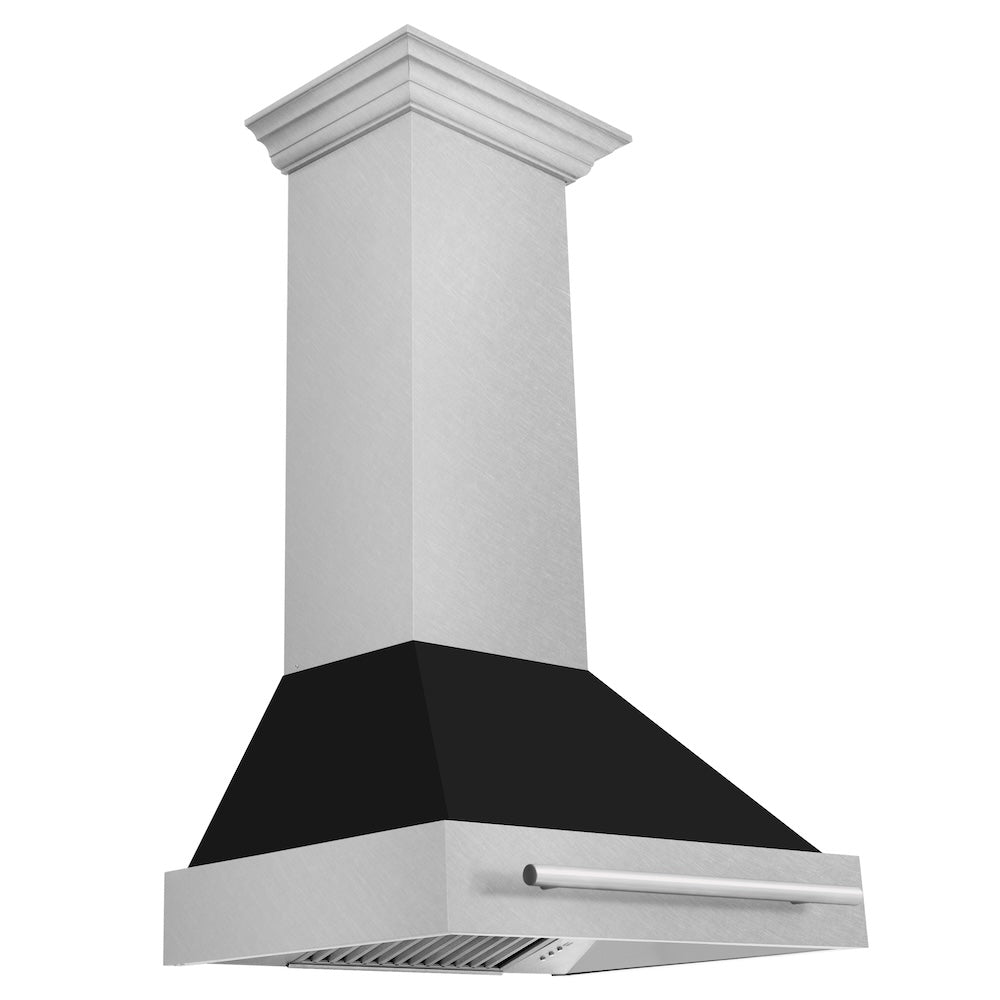 30 In. Satin Stainless Steel Wall Mount Range Hood With Black Matte Shell And Stainless Steel Handle 8654SNXBLM30