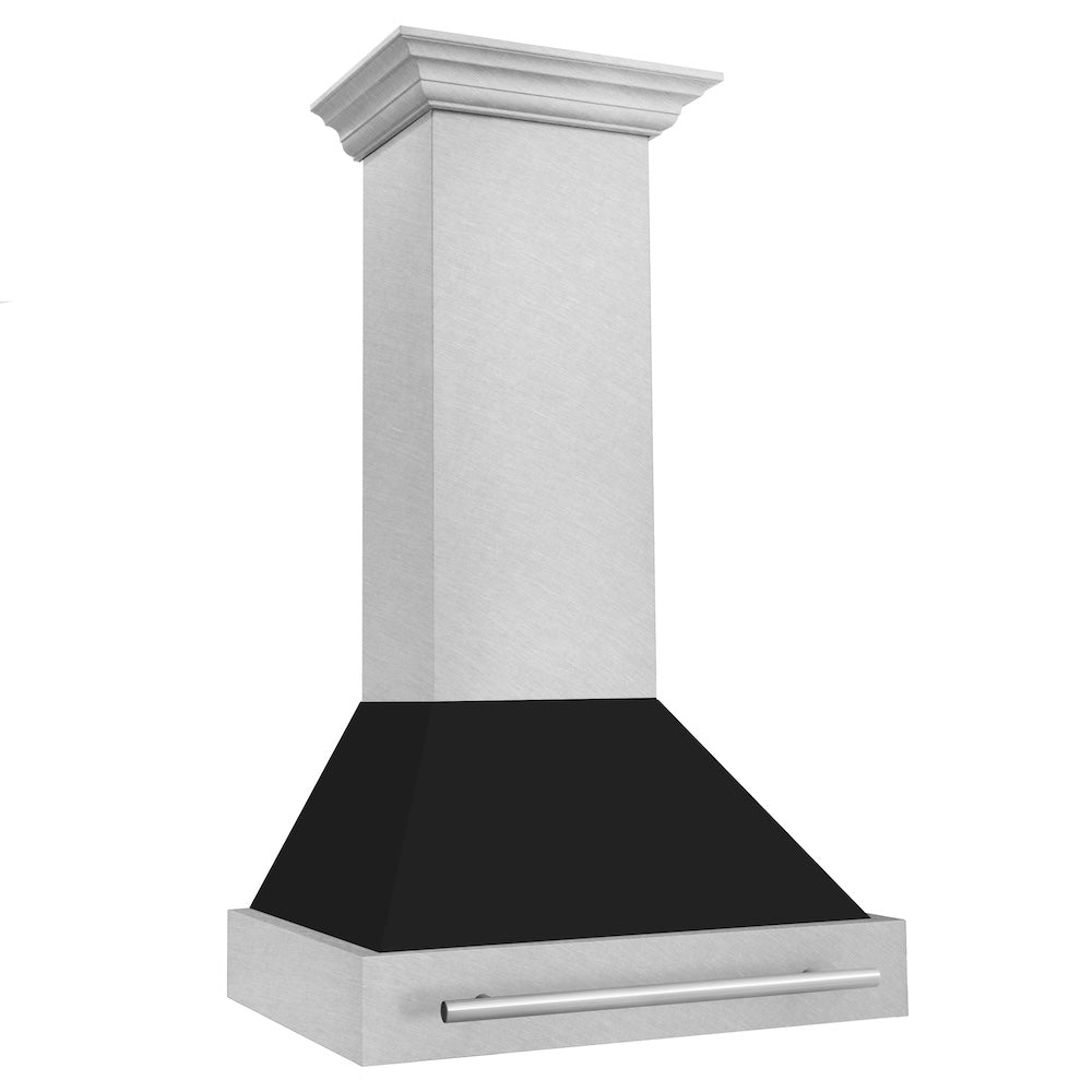 30 In. Satin Stainless Steel Wall Mount Range Hood With Black Matte Shell And Stainless Steel Handle 8654SNXBLM30