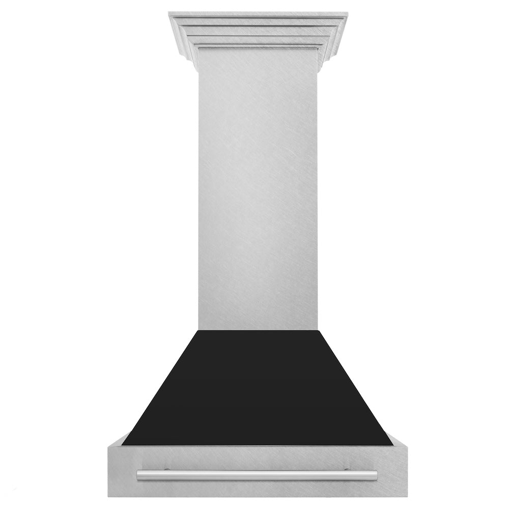 30 In. Satin Stainless Steel Wall Mount Range Hood With Black Matte Shell And Stainless Steel Handle 8654SNXBLM30