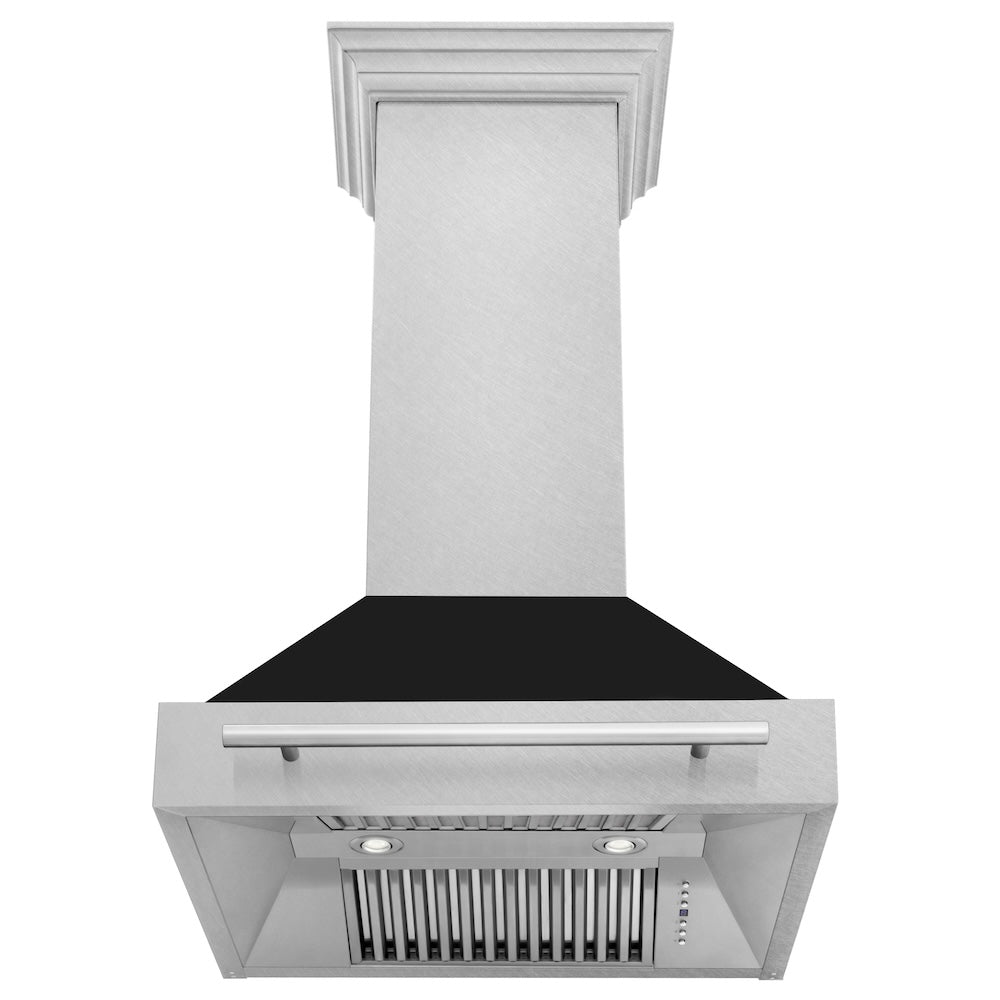 30 In. Satin Stainless Steel Wall Mount Range Hood With Black Matte Shell And Stainless Steel Handle 8654SNXBLM30