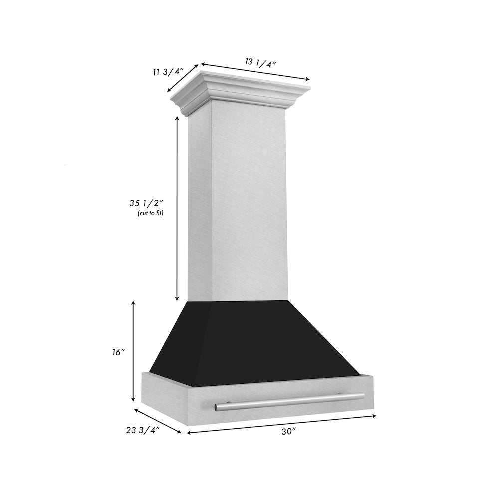 30 In. Satin Stainless Steel Wall Mount Range Hood With Black Matte Shell And Stainless Steel Handle 8654SNXBLM30