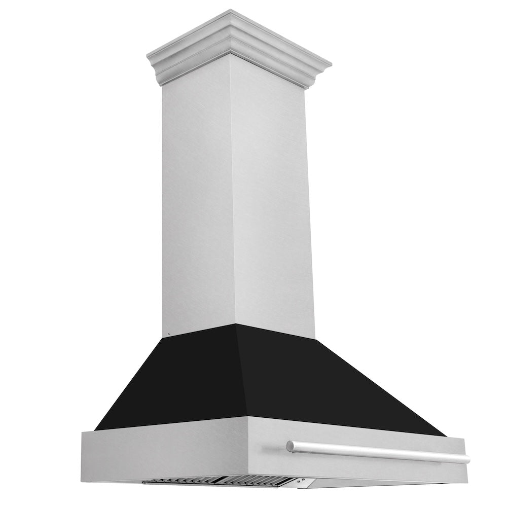 36 In. Satin Stainless Steel Wall Mount Range Hood With Black Matte Shell And Stainless Steel Handle 8654SNXBLM36