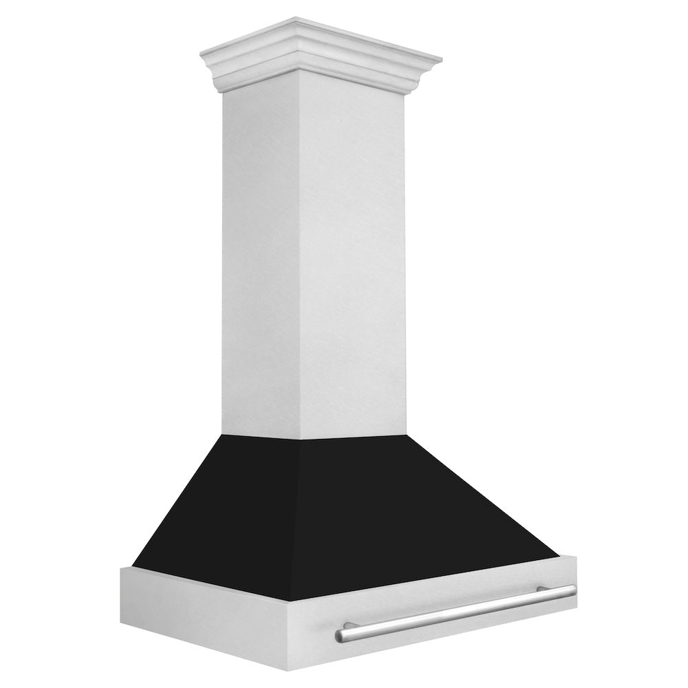 36 In. Satin Stainless Steel Wall Mount Range Hood With Black Matte Shell And Stainless Steel Handle 8654SNXBLM36