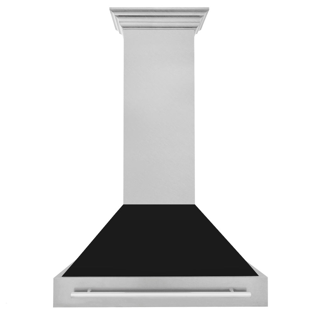 36 In. Satin Stainless Steel Wall Mount Range Hood With Black Matte Shell And Stainless Steel Handle 8654SNXBLM36