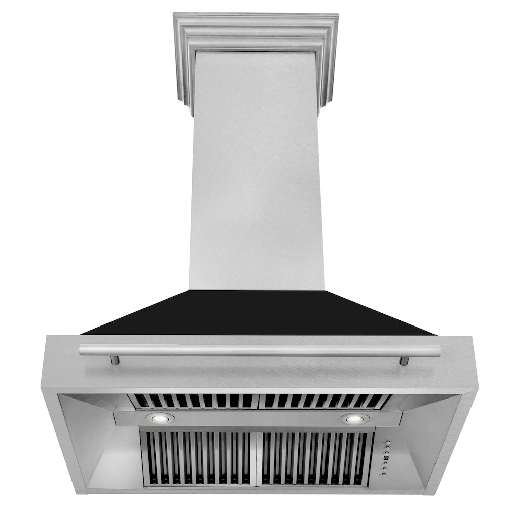 36 In. Satin Stainless Steel Wall Mount Range Hood With Black Matte Shell And Stainless Steel Handle 8654SNXBLM36