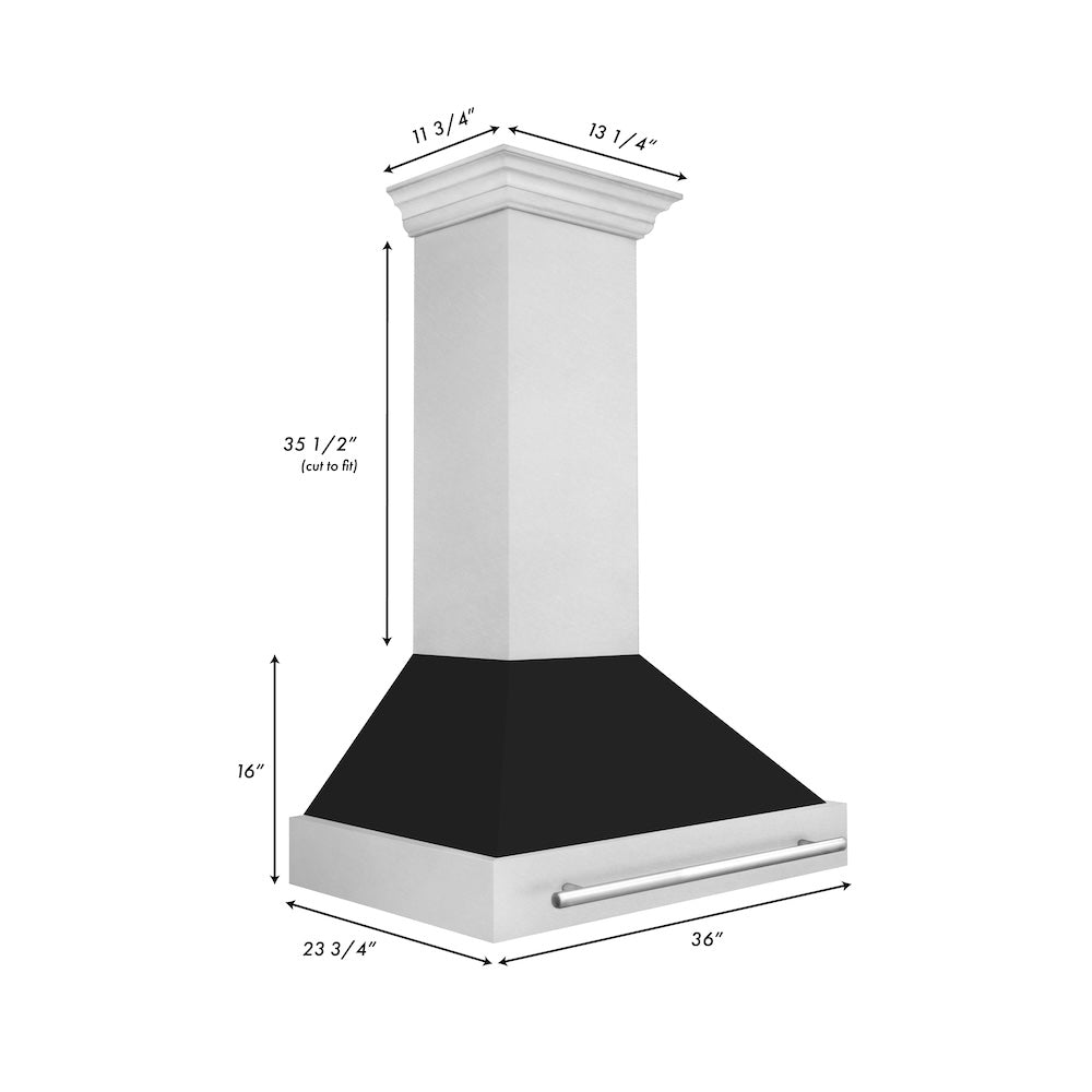 36 In. Satin Stainless Steel Wall Mount Range Hood With Black Matte Shell And Stainless Steel Handle 8654SNXBLM36