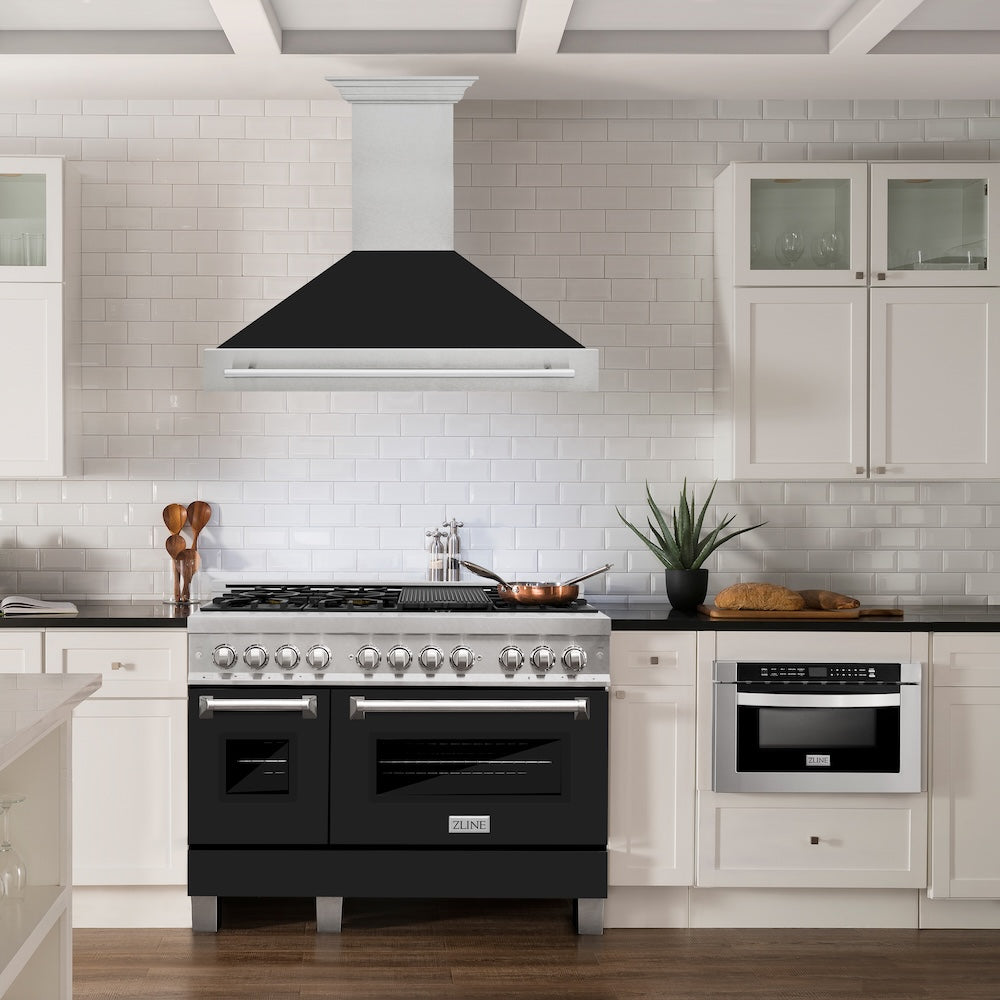 48 In. Satin Stainless Steel Wall Mount Range Hood With Black Matte Shell And Stainless Steel Handle 8654SNXBLM48