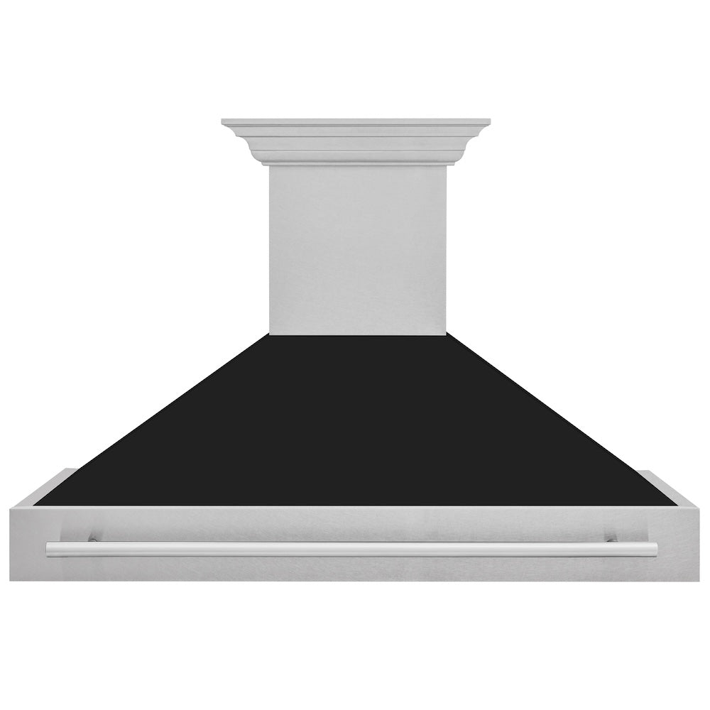 48 In. Satin Stainless Steel Wall Mount Range Hood With Black Matte Shell And Stainless Steel Handle 8654SNXBLM48