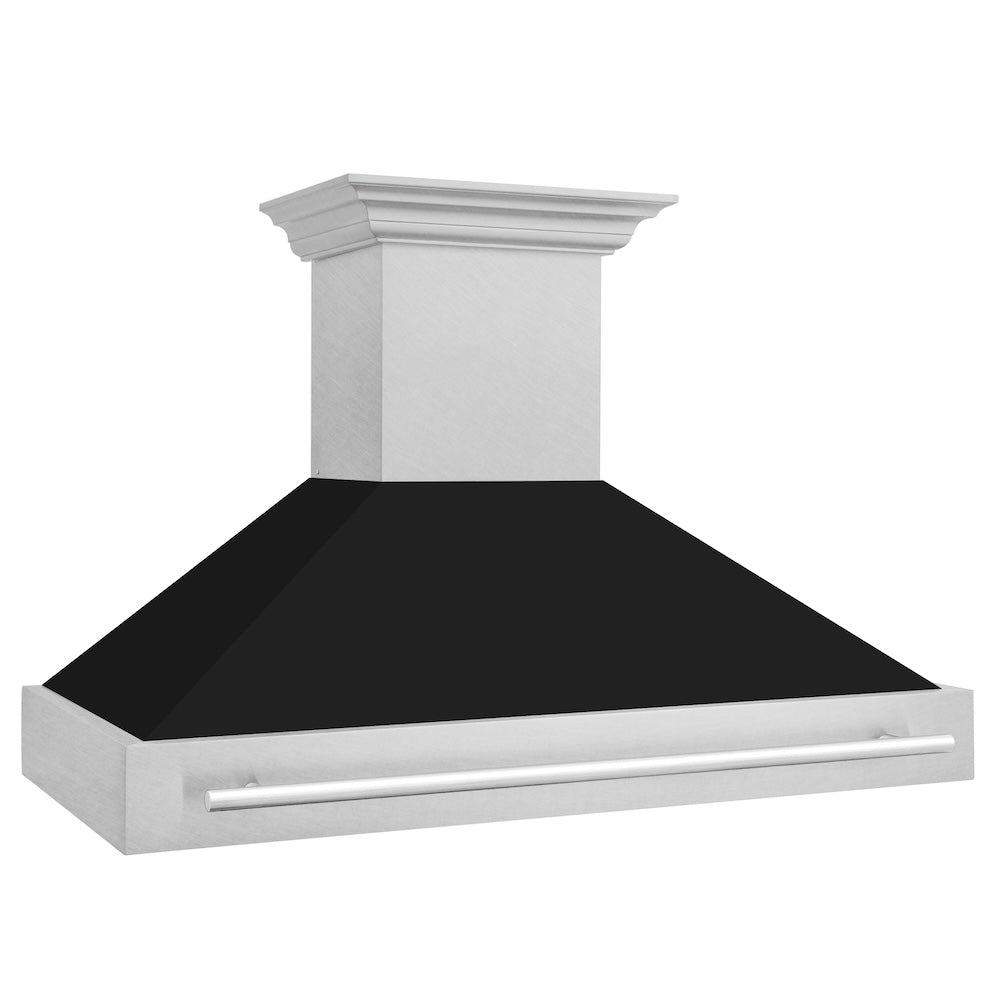 48 In. Satin Stainless Steel Wall Mount Range Hood With Black Matte Shell And Stainless Steel Handle 8654SNXBLM48