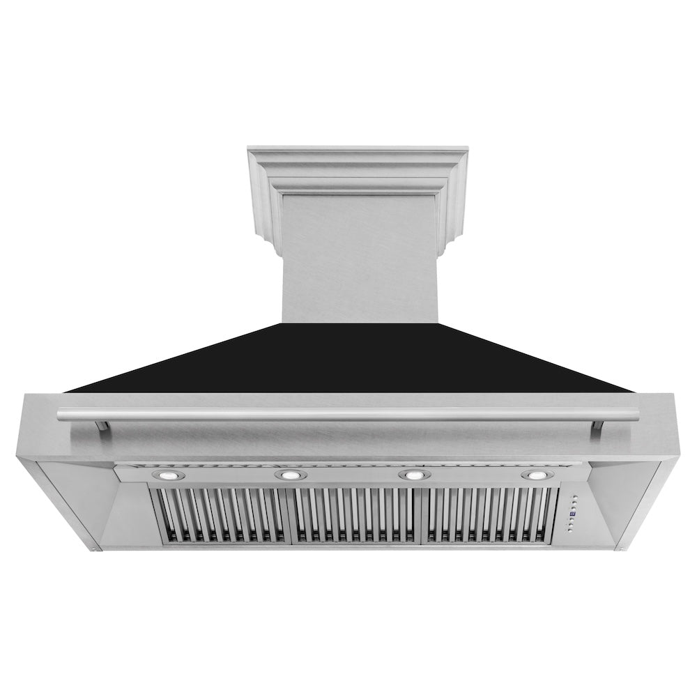 48 In. Satin Stainless Steel Wall Mount Range Hood With Black Matte Shell And Stainless Steel Handle 8654SNXBLM48