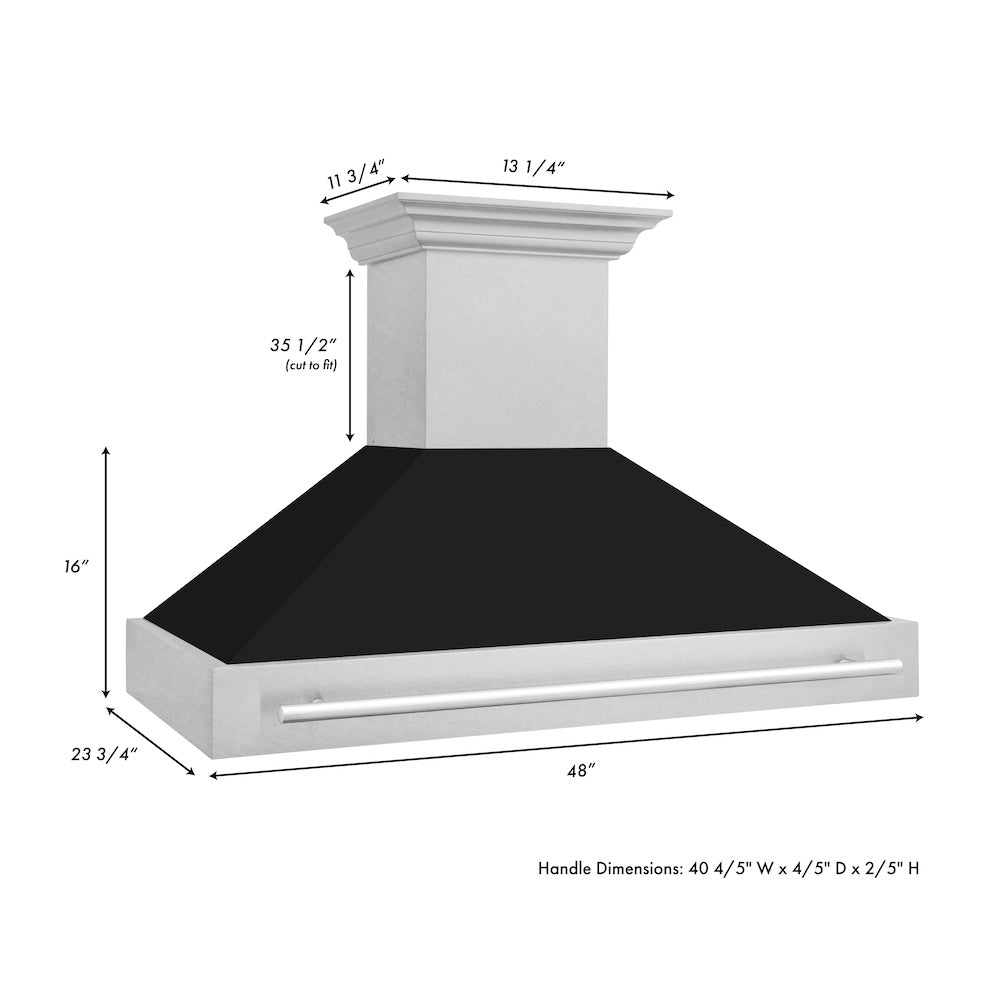 48 In. Satin Stainless Steel Wall Mount Range Hood With Black Matte Shell And Stainless Steel Handle 8654SNXBLM48