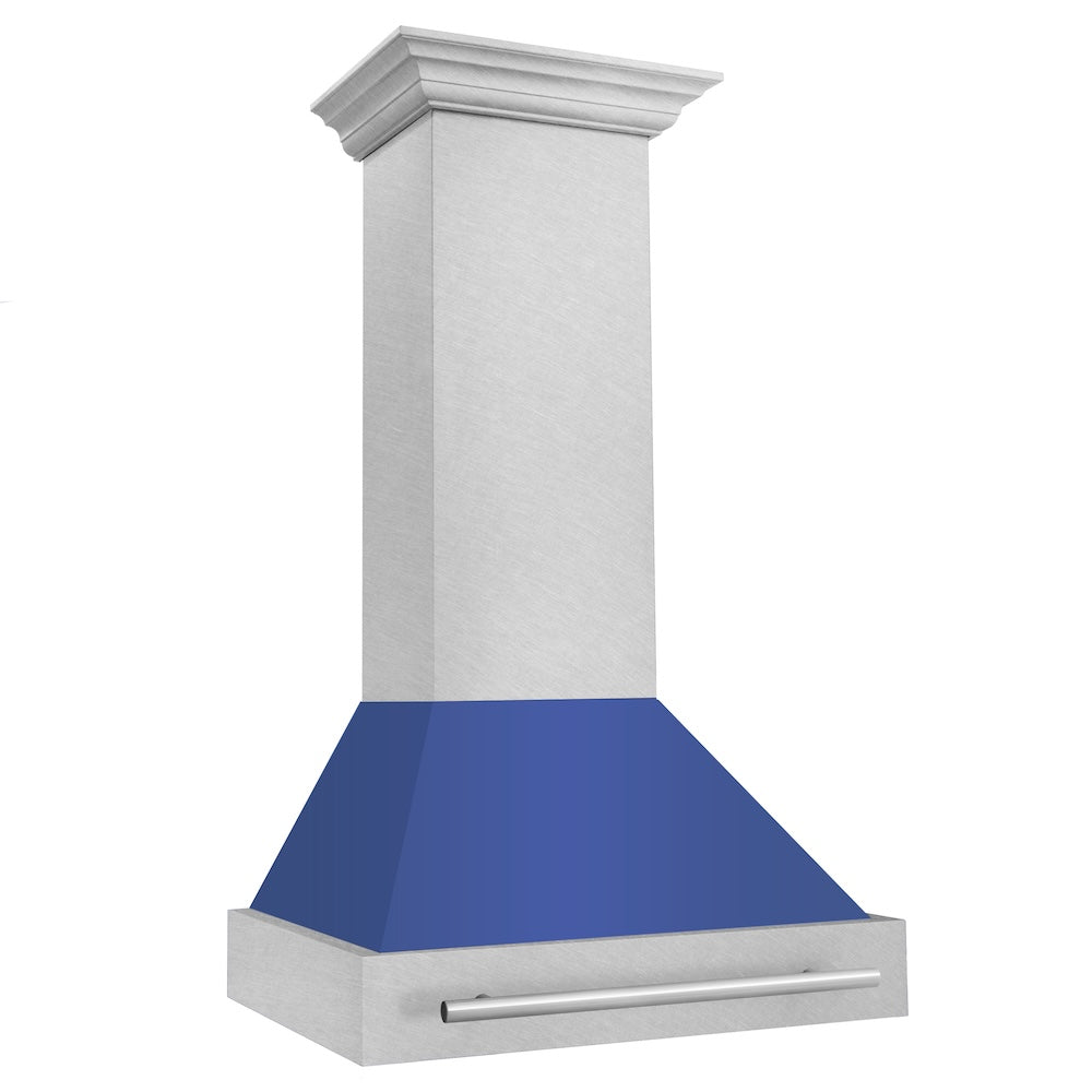 30 In. Satin Stainless Steel Wall Mount Range Hood With Blue Matte Shell And Stainless Steel Handle 8654SNXBM30