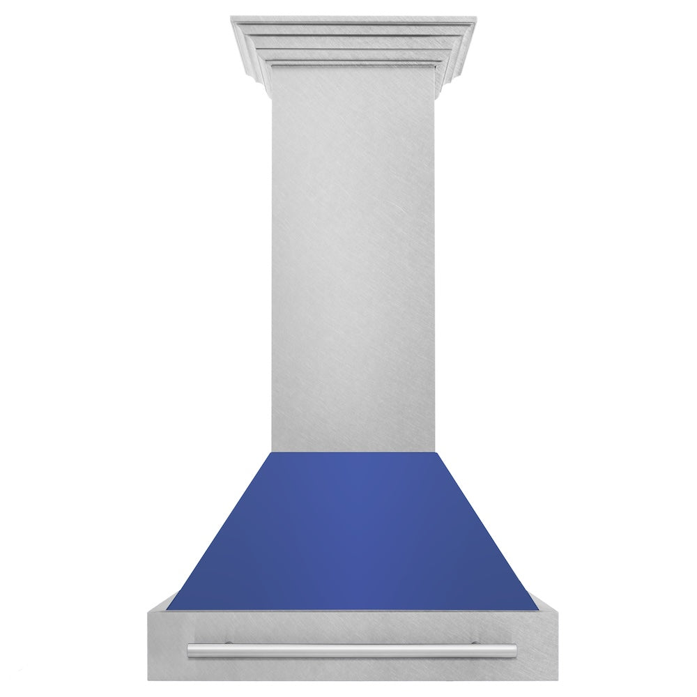 30 In. Satin Stainless Steel Wall Mount Range Hood With Blue Matte Shell And Stainless Steel Handle 8654SNXBM30