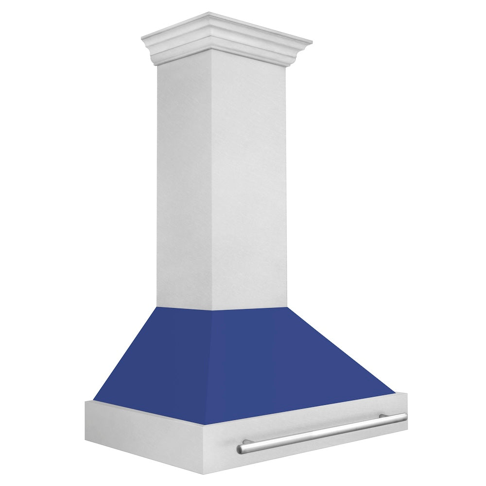 36 In. Satin Stainless Steel Wall Mount Range Hood With Blue Matte Shell And Stainless Steel Handle 8654SNXBM36