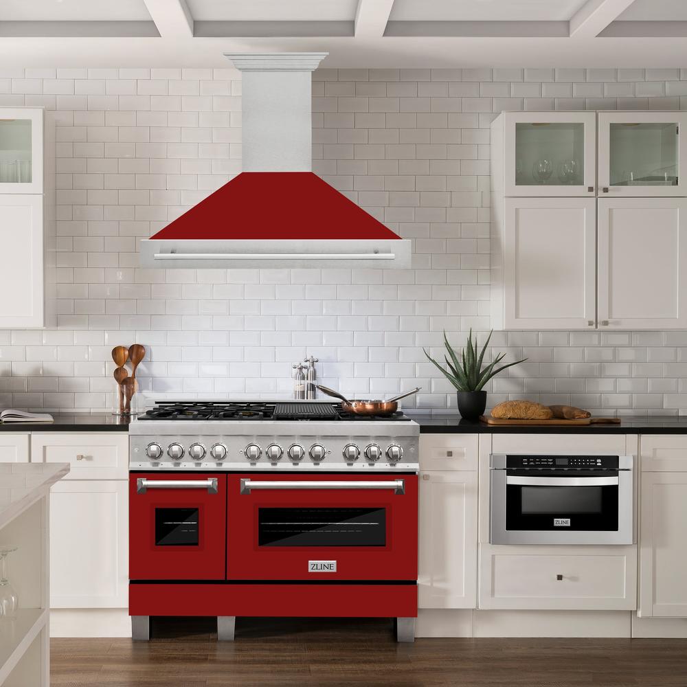 48"Fingerprint Resistant Stainless Steel Range Hood with Red Gloss Shell 8654SNXRG48