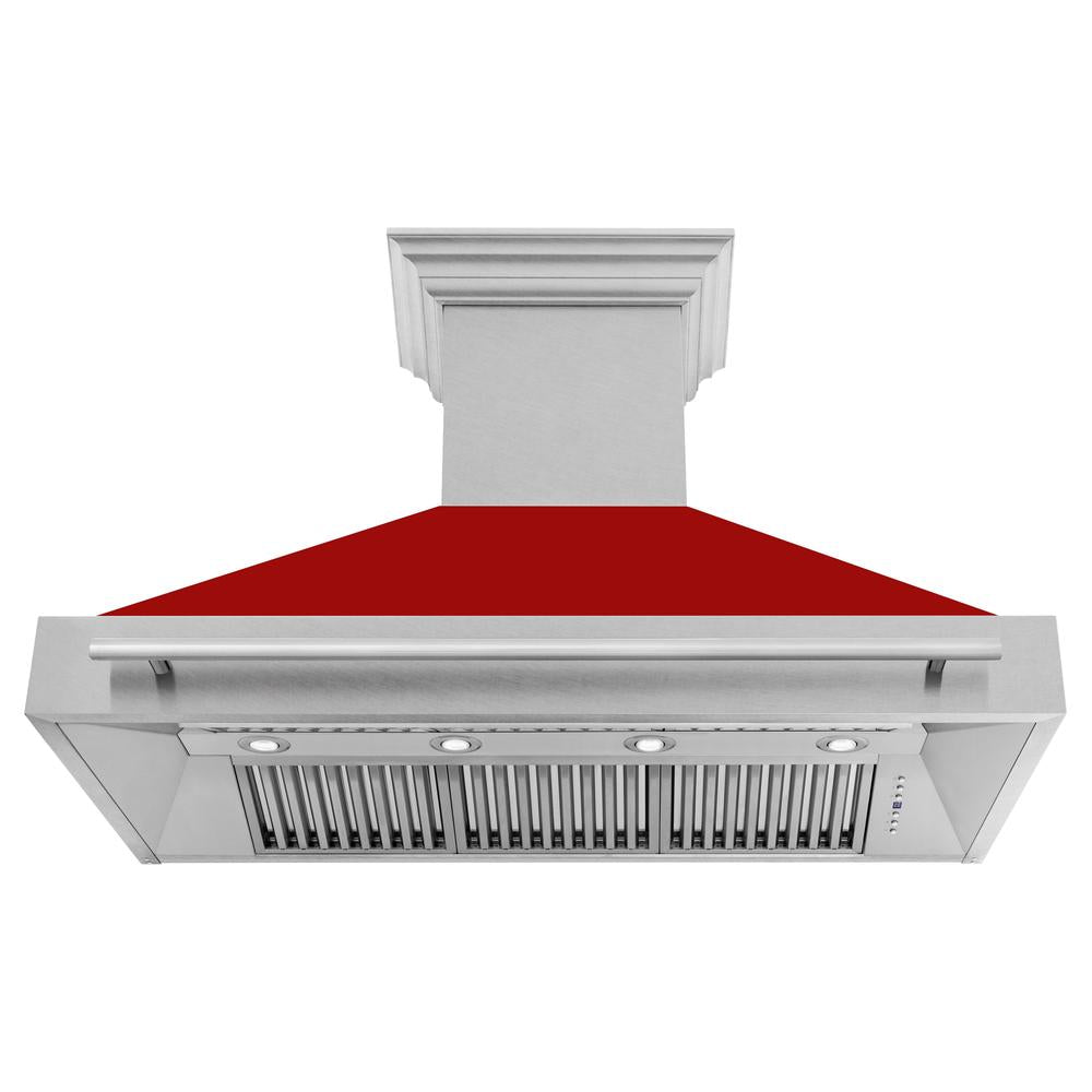 48"Fingerprint Resistant Stainless Steel Range Hood with Red Gloss Shell 8654SNXRG48