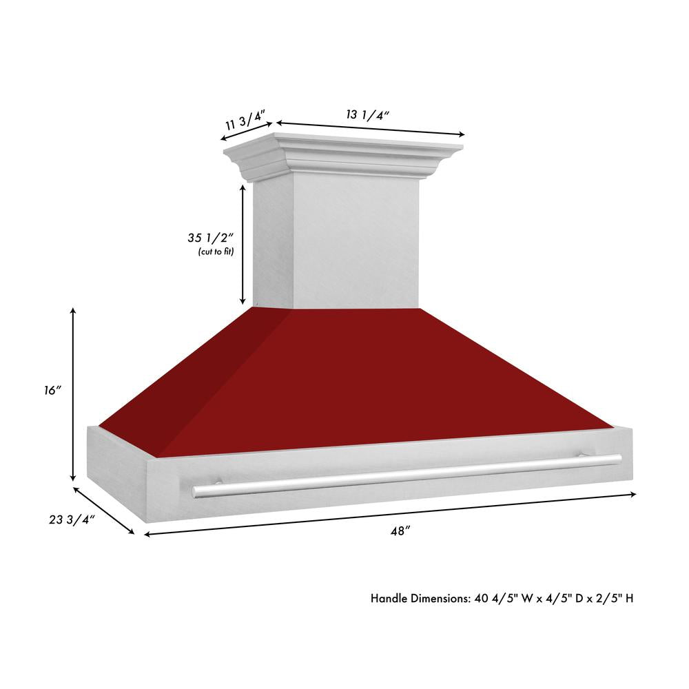 48"Fingerprint Resistant Stainless Steel Range Hood with Red Gloss Shell 8654SNXRG48