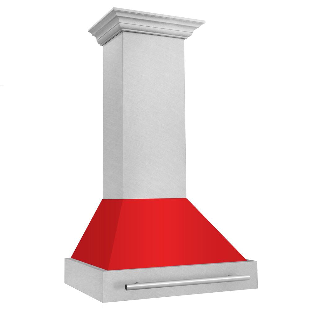 30 In. Satin Stainless Steel Wall Mount Range Hood With Red Matte Shell And Stainless Steel Handle 8654SNXRM30