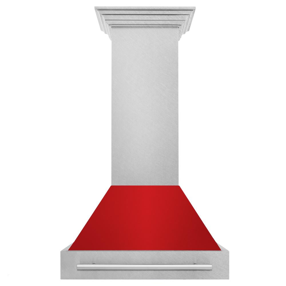 30 In. Satin Stainless Steel Wall Mount Range Hood With Red Matte Shell And Stainless Steel Handle 8654SNXRM30
