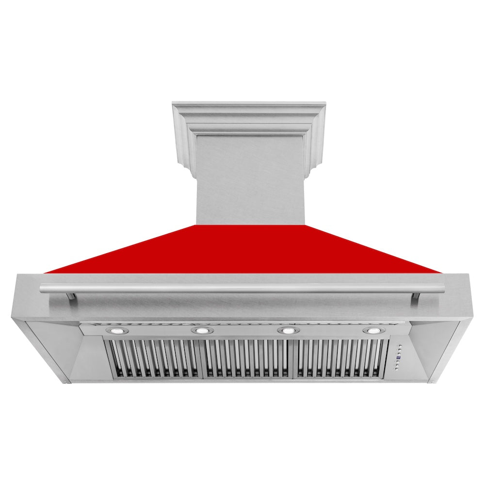 48"Fingerprint Resistant Stainless Steel Range Hood with Red Matte Shell 8654SNXRM48