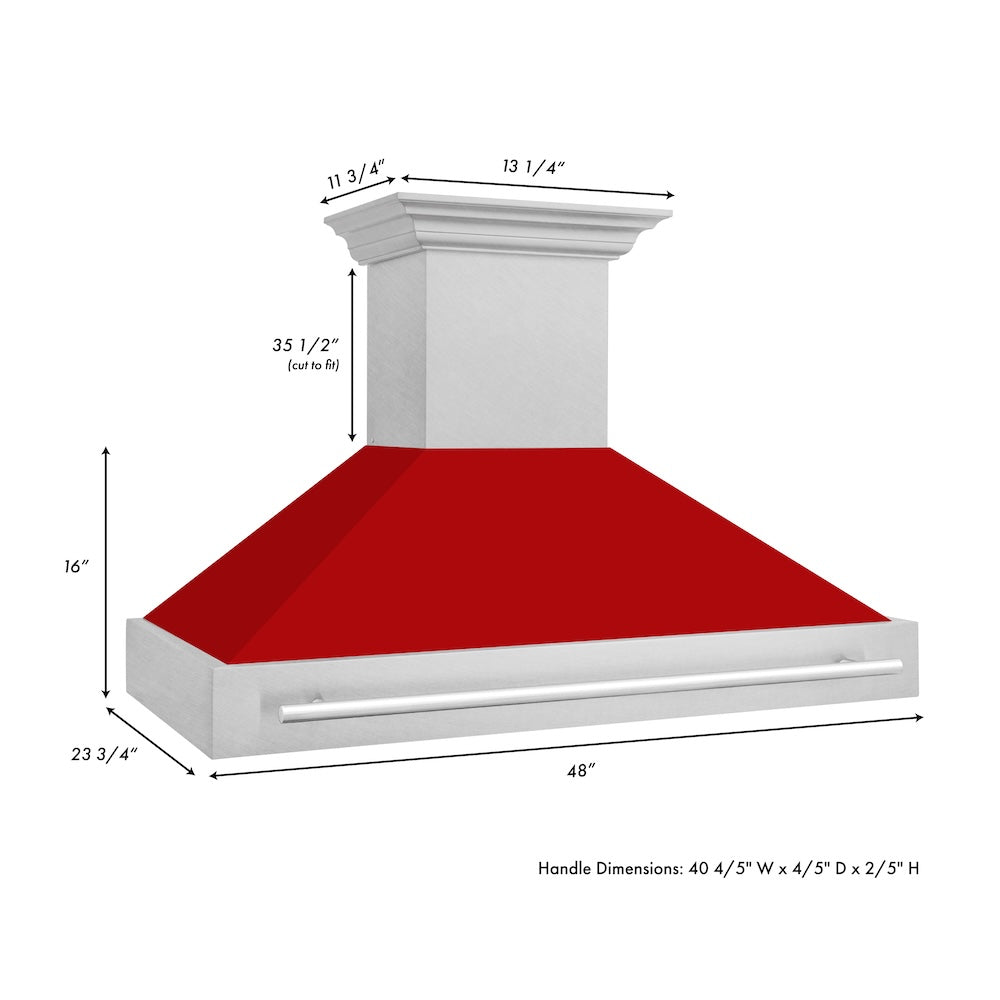 48"Fingerprint Resistant Stainless Steel Range Hood with Red Matte Shell 8654SNXRM48