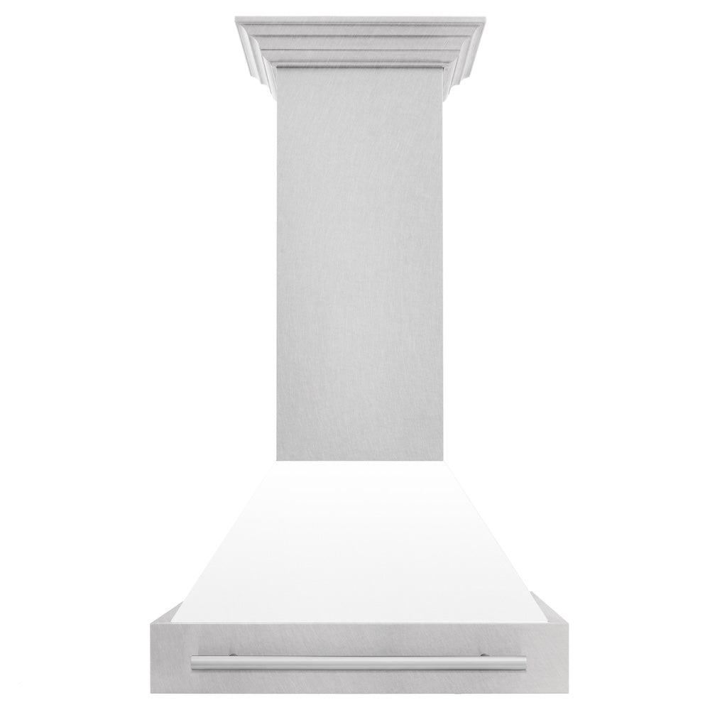 30 In. Satin Stainless Steel Wall Mount Range Hood With White Matte Shell And Stainless Steel Handle 8654SNXWM30