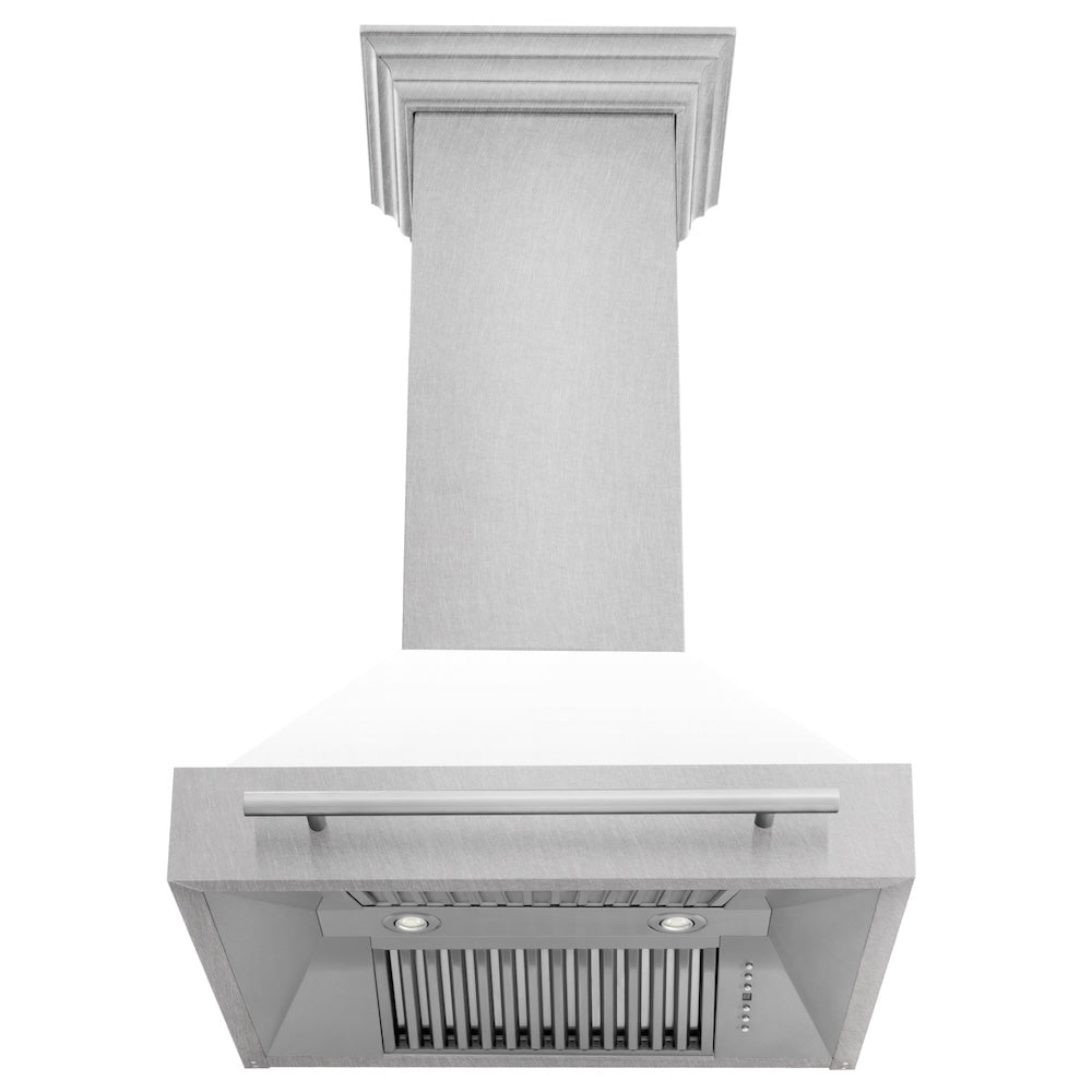 30 In. Satin Stainless Steel Wall Mount Range Hood With White Matte Shell And Stainless Steel Handle 8654SNXWM30