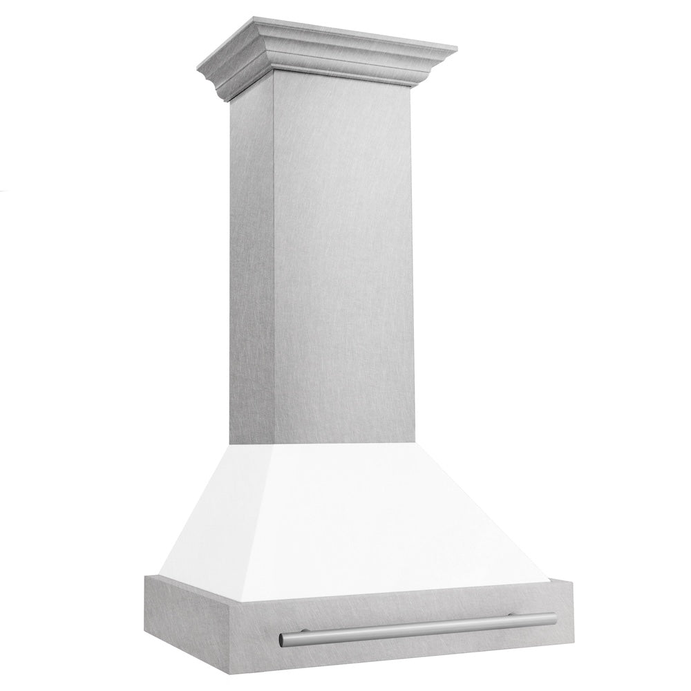 30 In. Satin Stainless Steel Wall Mount Range Hood With White Matte Shell And Stainless Steel Handle 8654SNXWM30