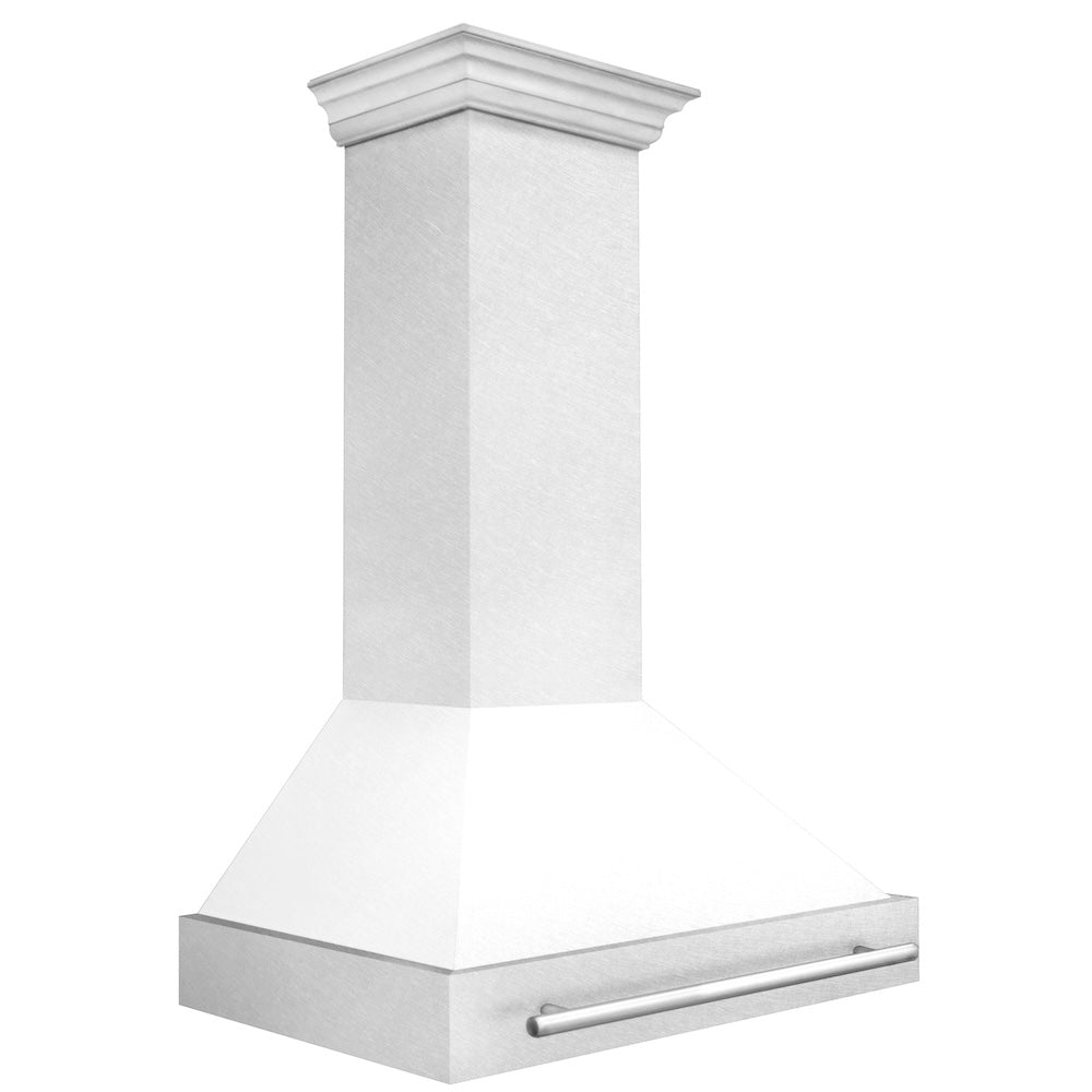 36 In. Satin Stainless Steel Wall Mount Range Hood With White Matte Shell And Stainless Steel Handle 8654SNXWM36