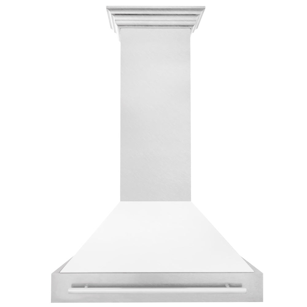 36 In. Satin Stainless Steel Wall Mount Range Hood With White Matte Shell And Stainless Steel Handle 8654SNXWM36